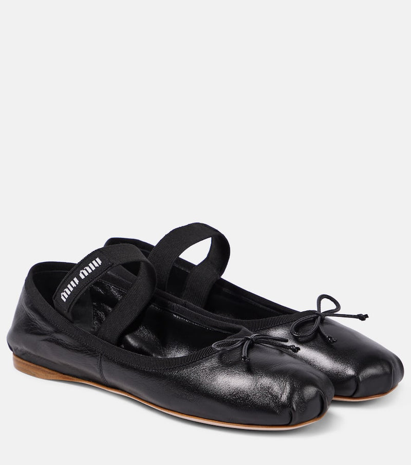 Miu Miu Logo leather ballet flats