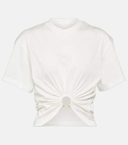 Rabanne Embellished cotton jersey crop top