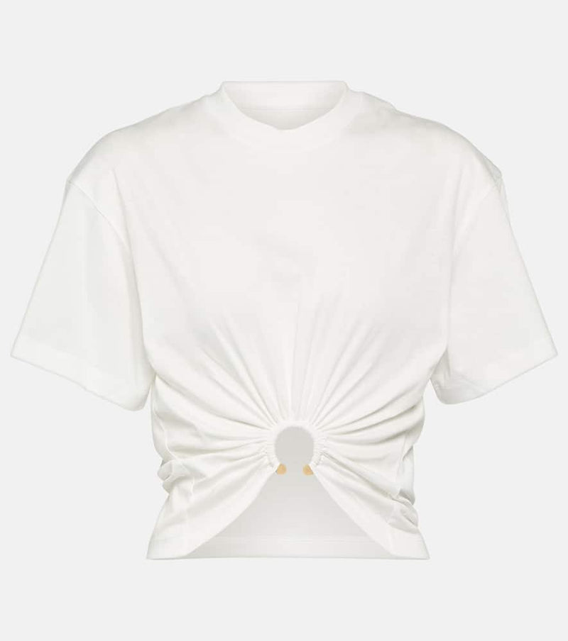 Rabanne Embellished cotton jersey crop top