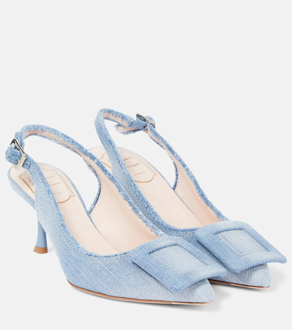 Roger Vivier Fringed denim slingback pumps