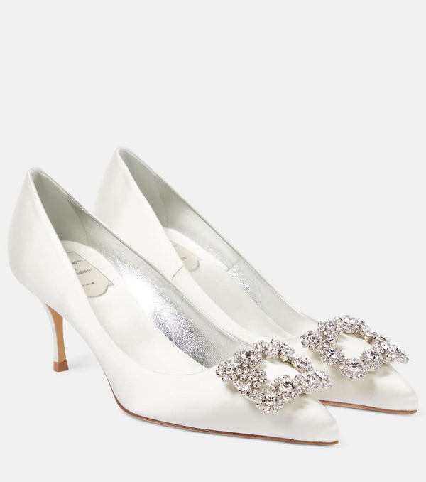 Roger Vivier Flower Strass embellished satin pumps