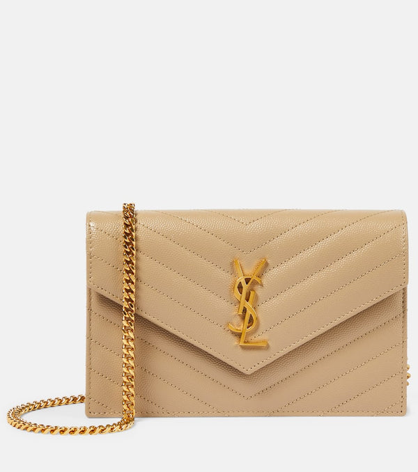 Saint Laurent Cassandre matelassé envelope leather wallet on chain