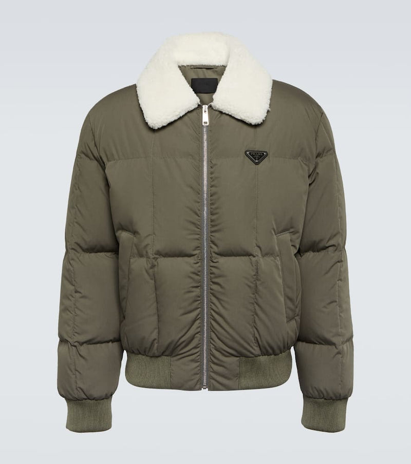 Prada Shearling-trimmed cotton down jacket