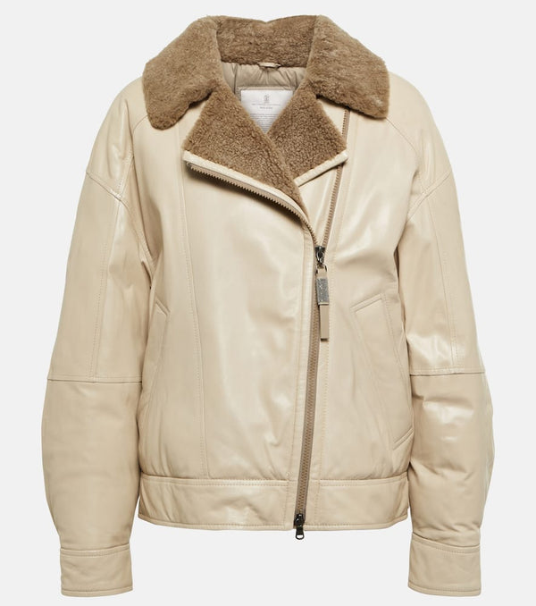 Brunello Cucinelli Shearling-trimmed leather jacket