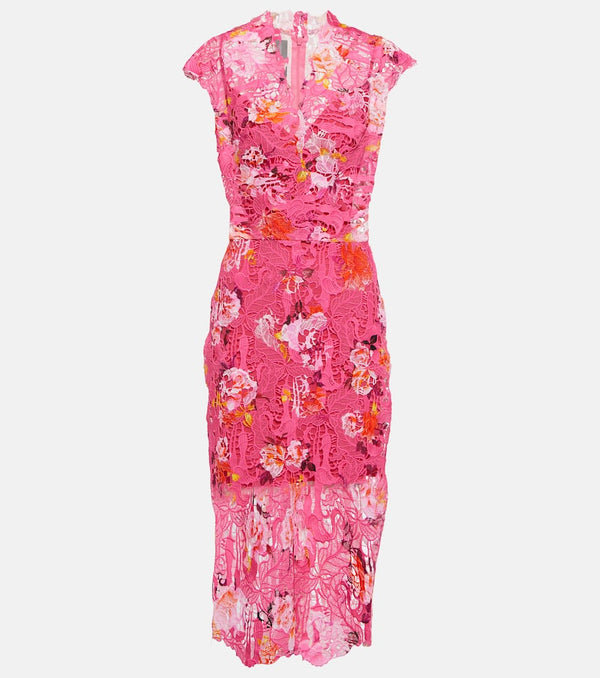 Monique Lhuillier Floral guipure lace midi dress