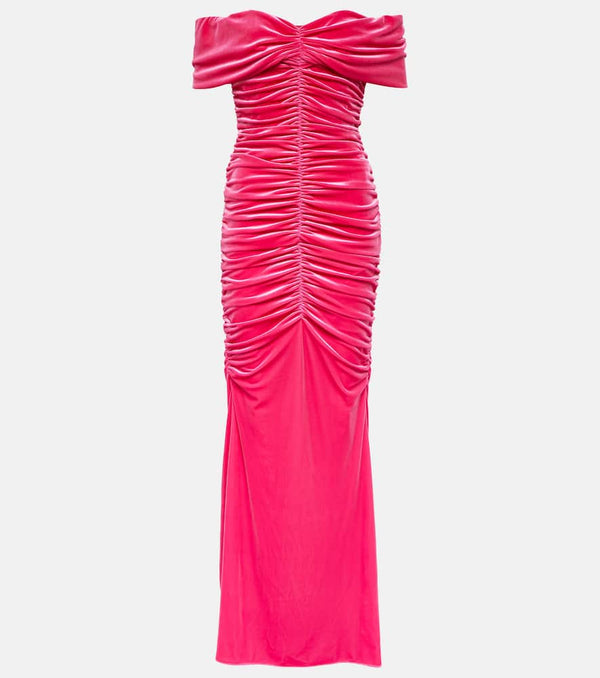 Monique Lhuillier Ruched off-shoulder velvet gown