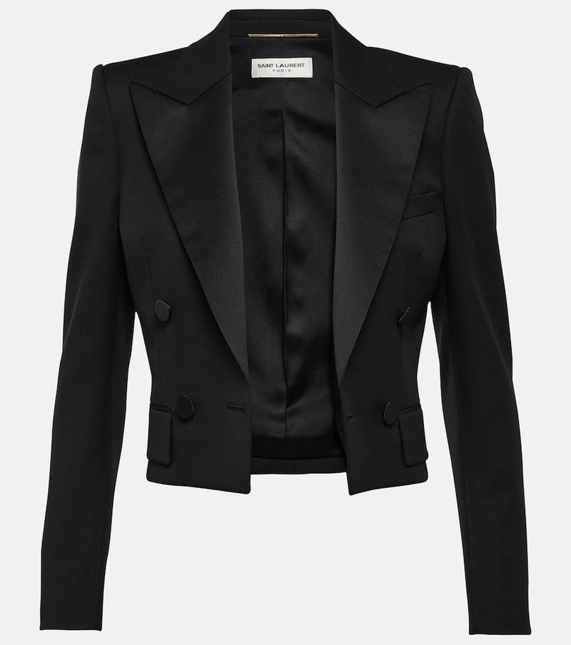 Saint Laurent Cropped wool tuxedo jacket