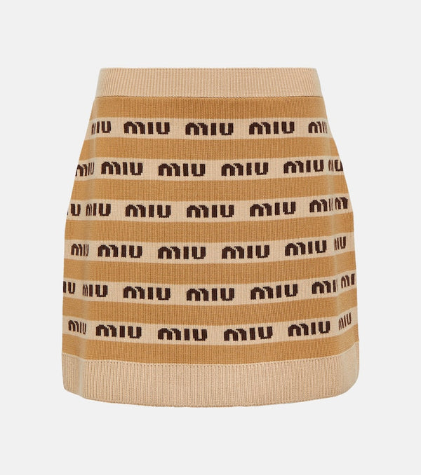 Miu Miu Logo intarsia virgin wool miniskirt