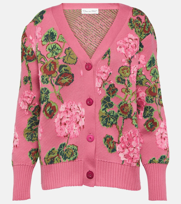 Oscar de la Renta Floral intarsia cotton cardigan