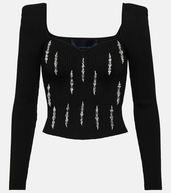 Costarellos Lamarr embellished ribbed-knit top