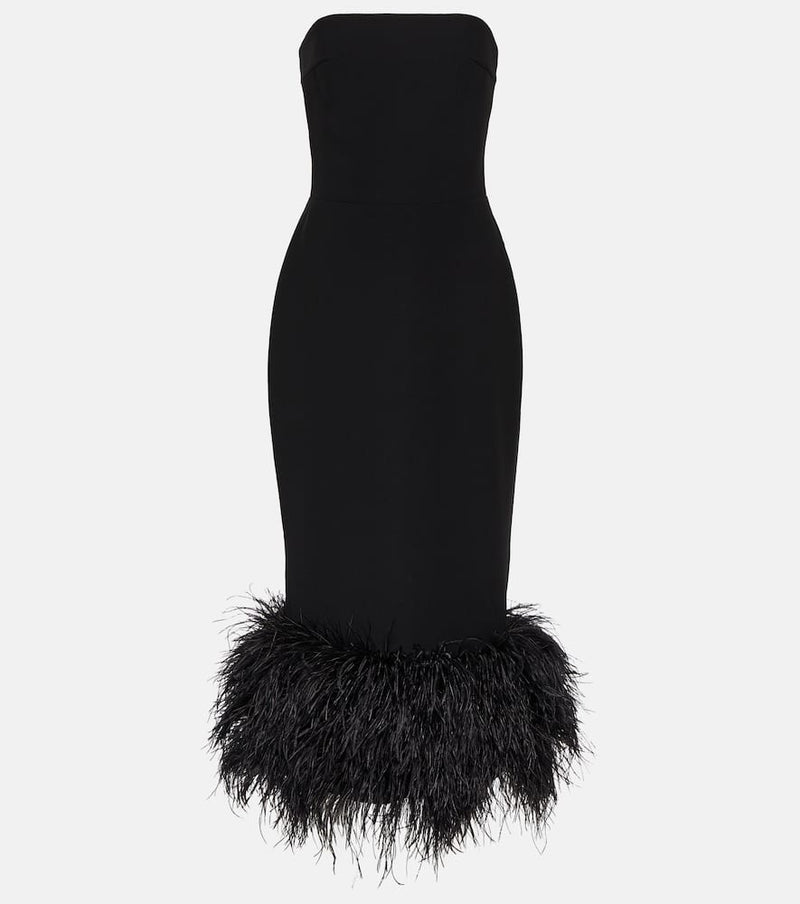 Rasario Feather-trimmed strapless crêpe midi dress