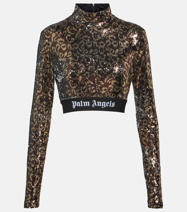 Palm Angels Mockneck sequined crop top