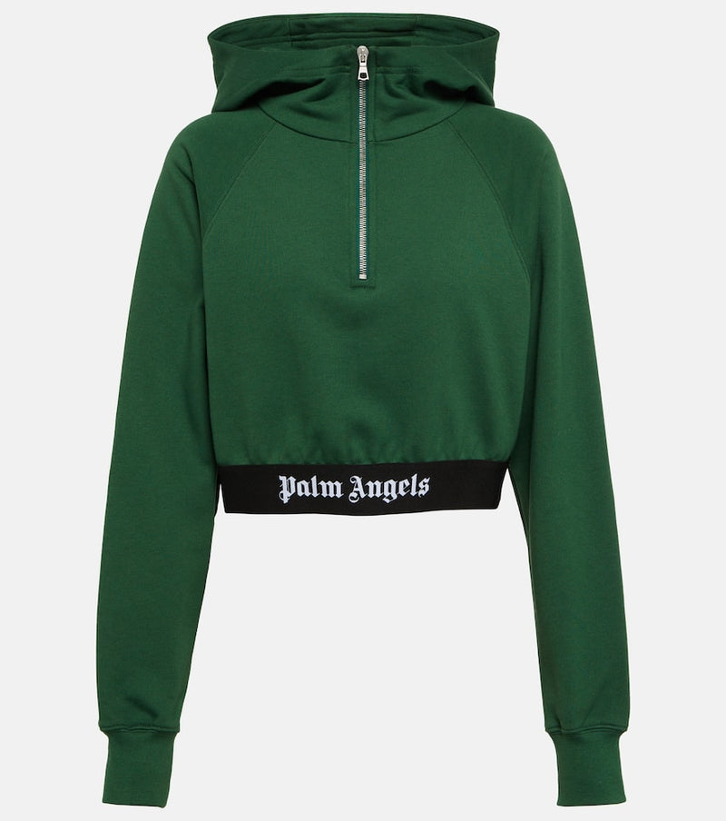 Palm Angels Logo Cotton Jersey Hoodie Green