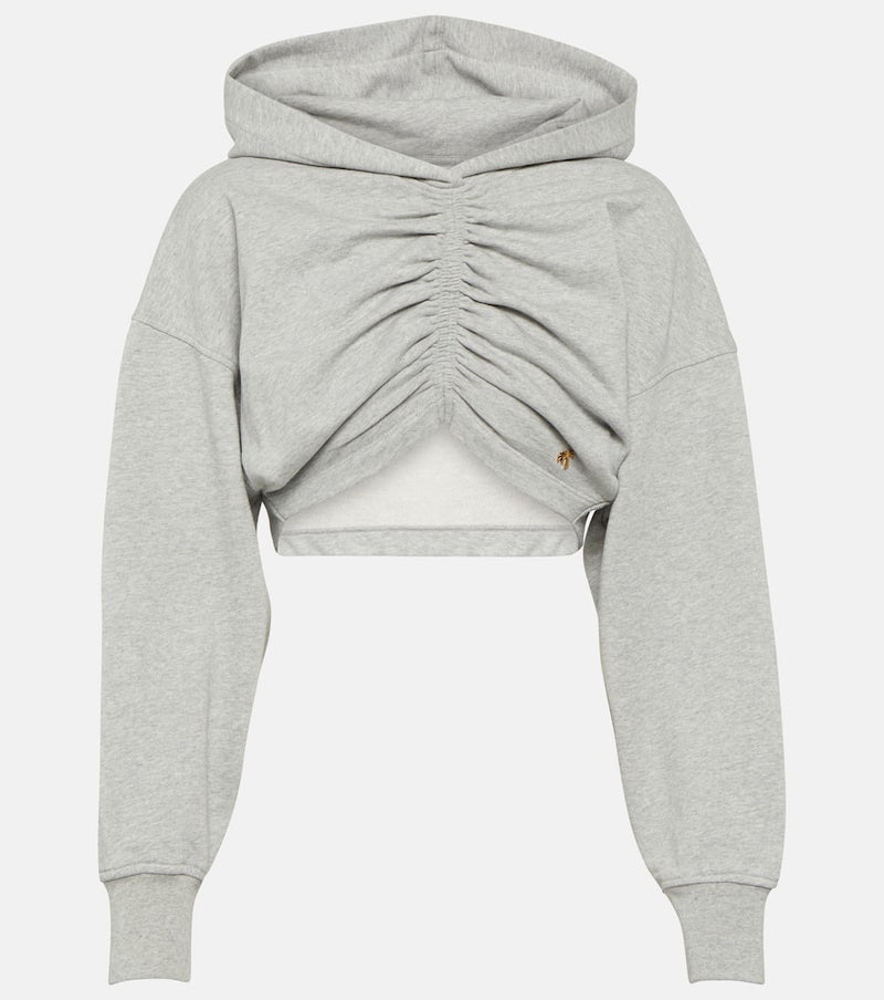 Palm Angels Cropped Cotton Jersey Hoodie Grey