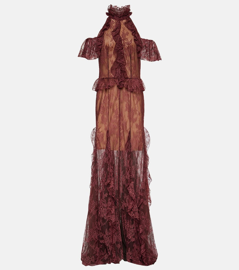 Costarellos Morgana ruffled lace maxi gown