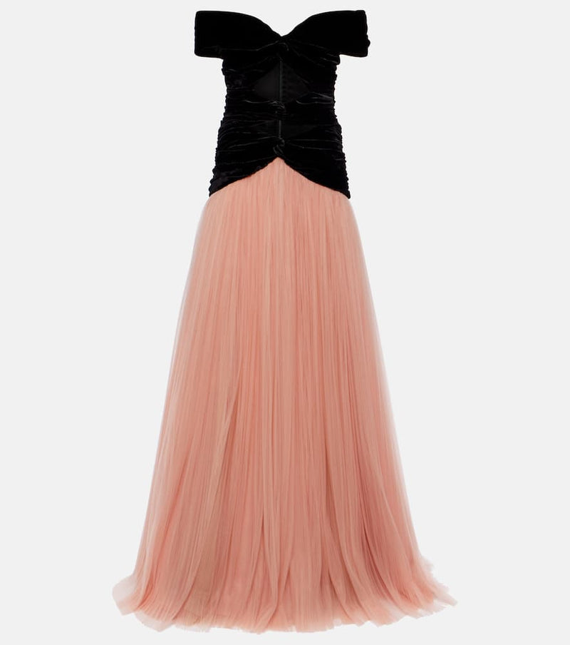 Costarellos Celestine velvet and chiffon gown