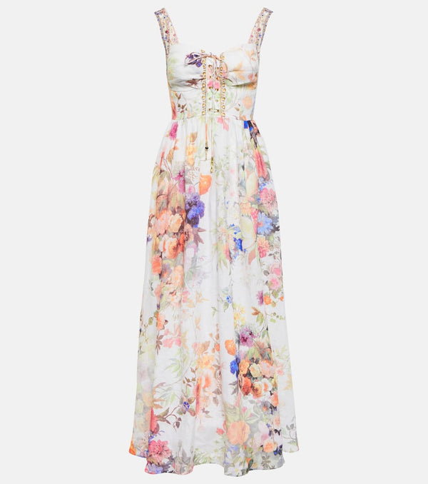 Camilla Bustier floral linen maxi dress