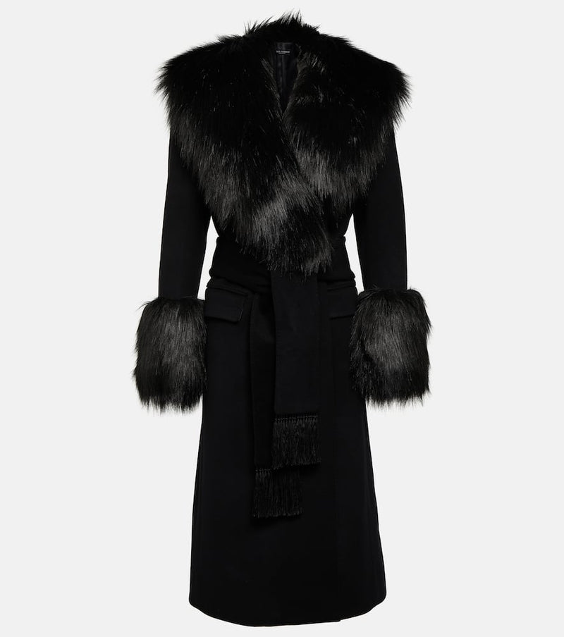 Dolce & Gabbana Faux fur-trimmed wool and cashmere coat