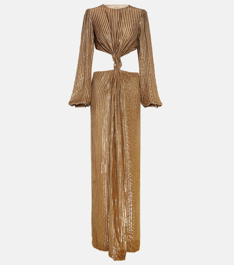 Costarellos Galena striped cutout fil coupe gown