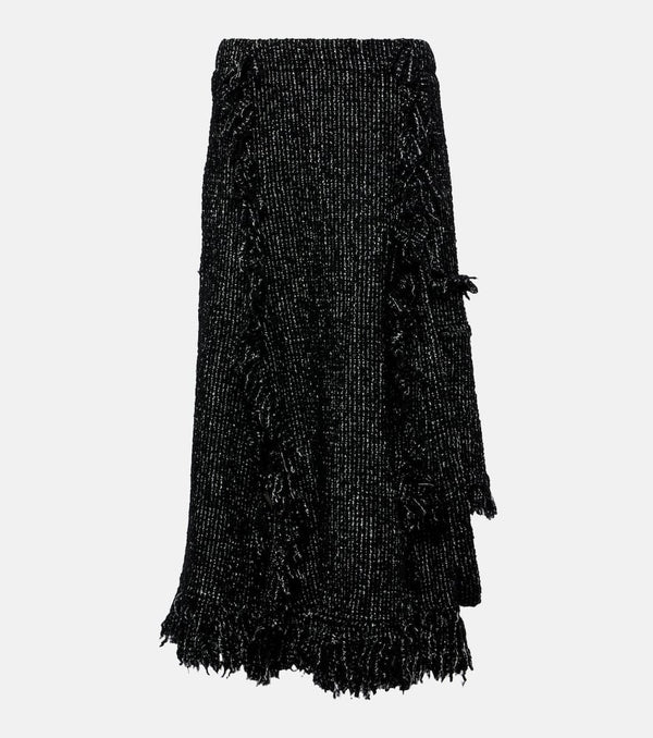 Sacai Fringed flared tweed midi skirt