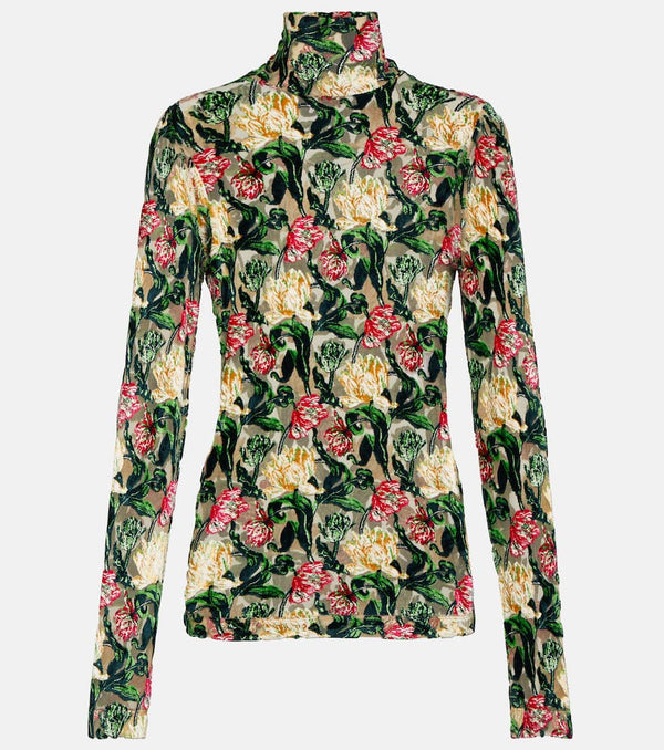 Rabanne Floral crepe turtleneck top