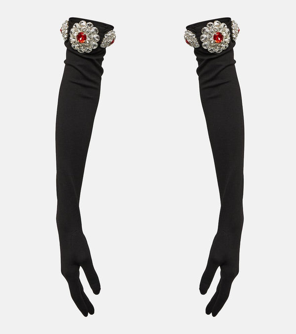 David Koma Crystal-embellished jersey gloves