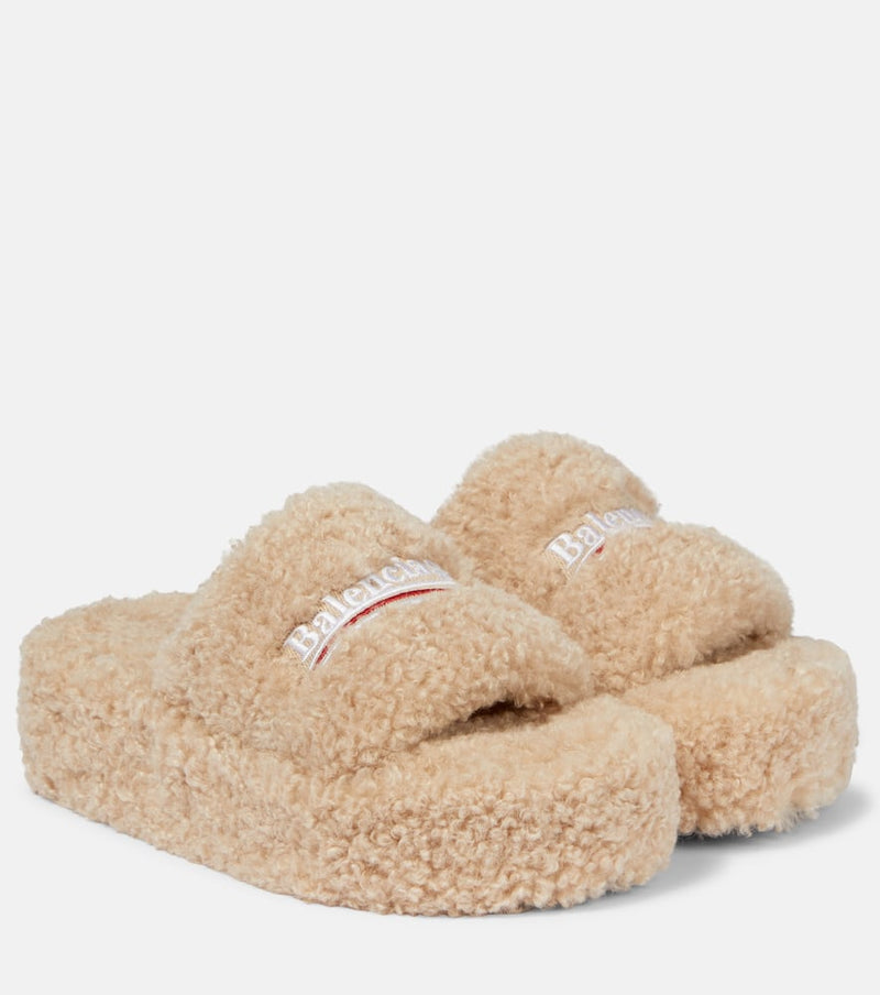 Balenciaga Logo faux shearling slides