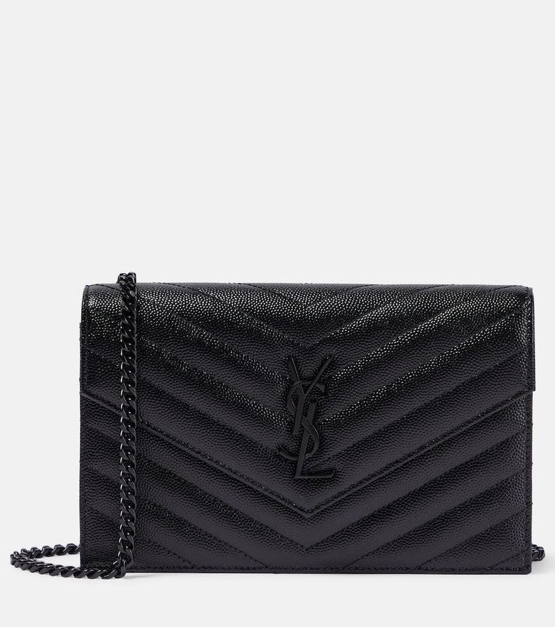 Saint Laurent Cassandre matelasse envelope leather wallet on chain