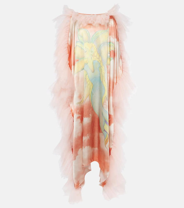 Rodarte Printed tulle-trimmed silk kaftan