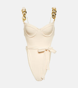 Same Chain-detail faux-suede swimsuit