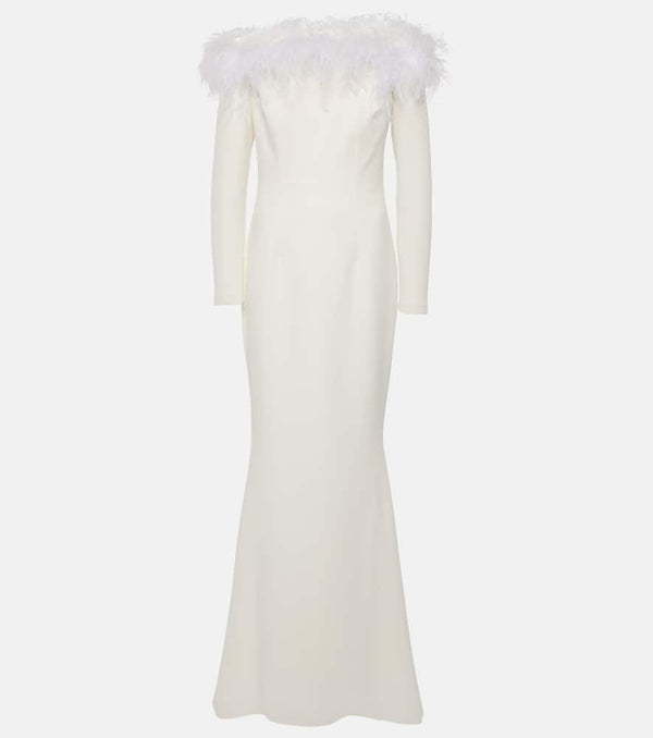 Safiyaa Bridal Starlana feather-trimmed crêpe gown