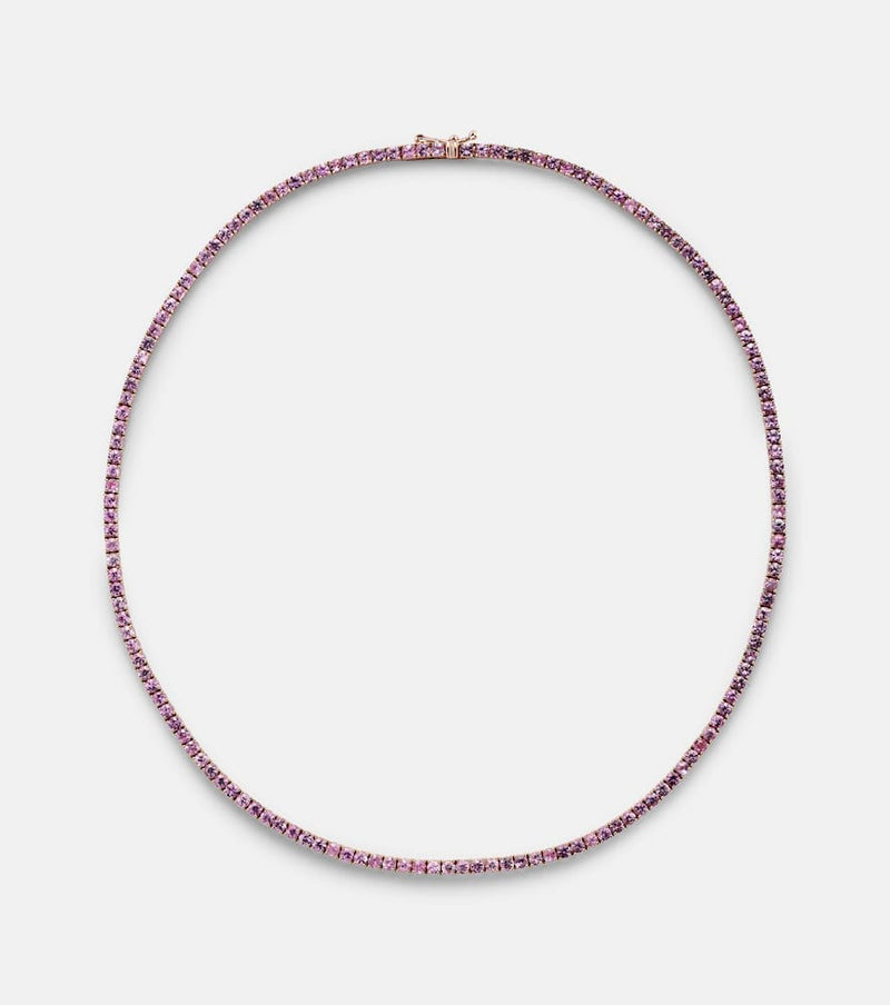 Roxanne First 14kt rose gold tennis necklace with pink sapphires