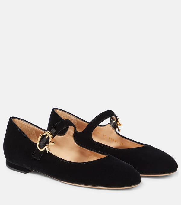 Gianvito Rossi Mary Ribbon 05 velvet ballet flats