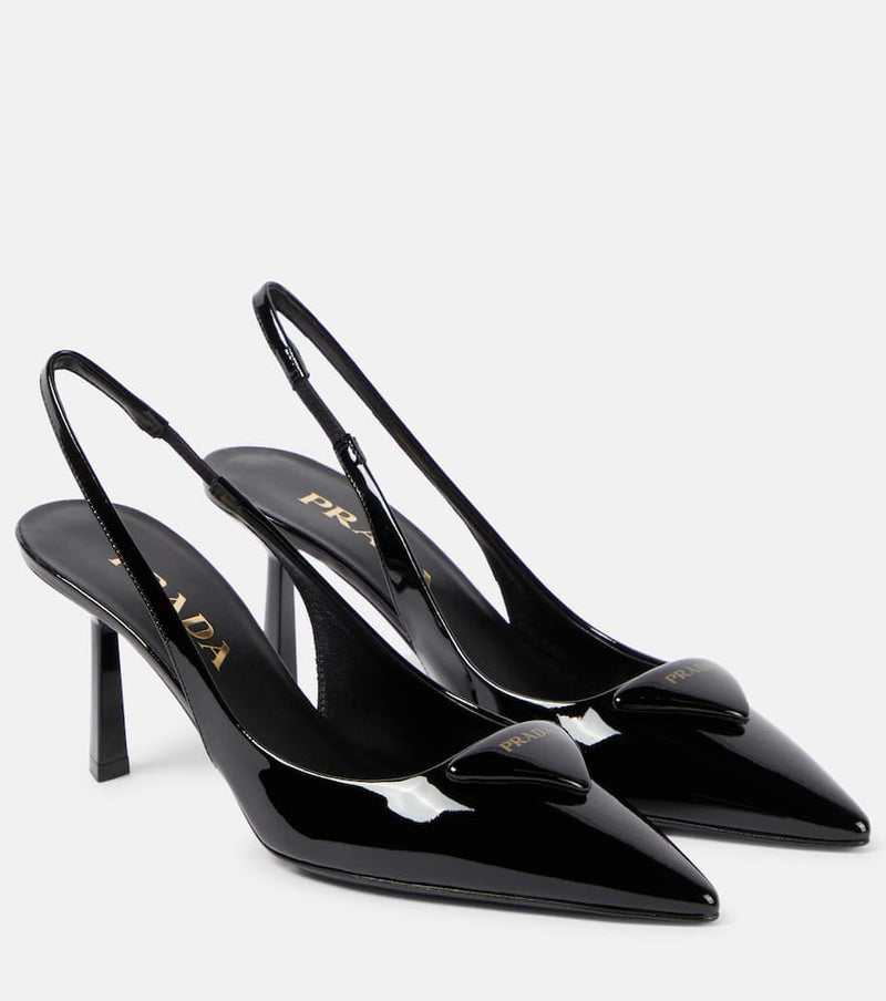 Prada Logo patent leather slingback pumps