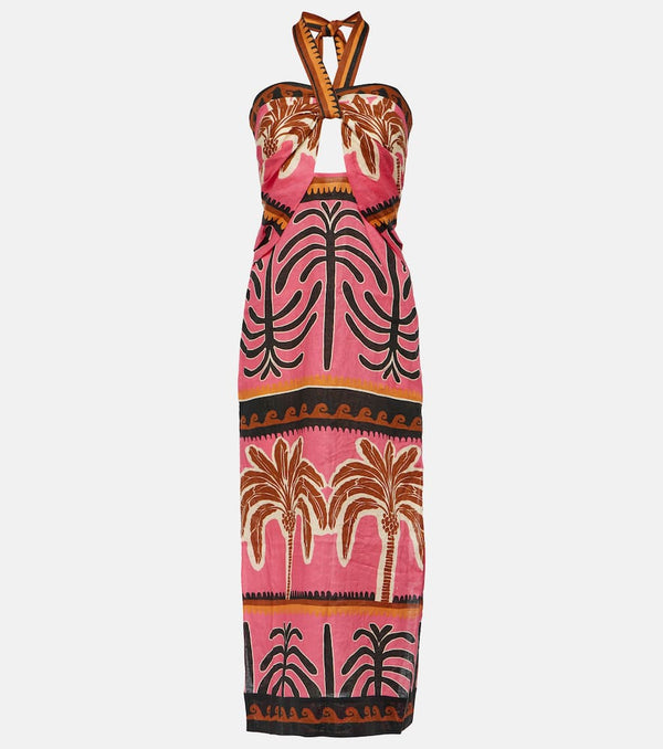 Johanna Ortiz Printed cutout linen midi dress