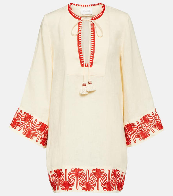 Johanna Ortiz Embroidered linen-blend minidress