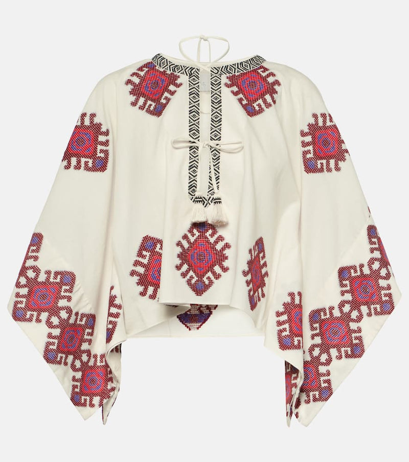 Johanna Ortiz Fringed Cotton Top Multicoloured