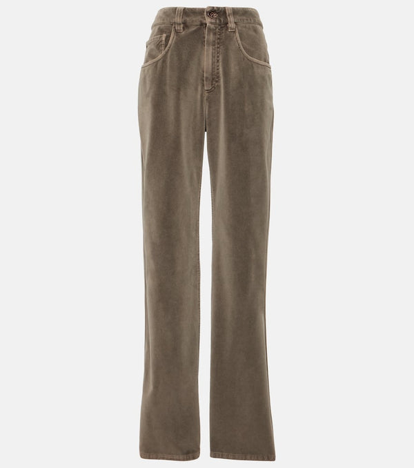 Brunello Cucinelli Mid-rise cotton velvet straight pants