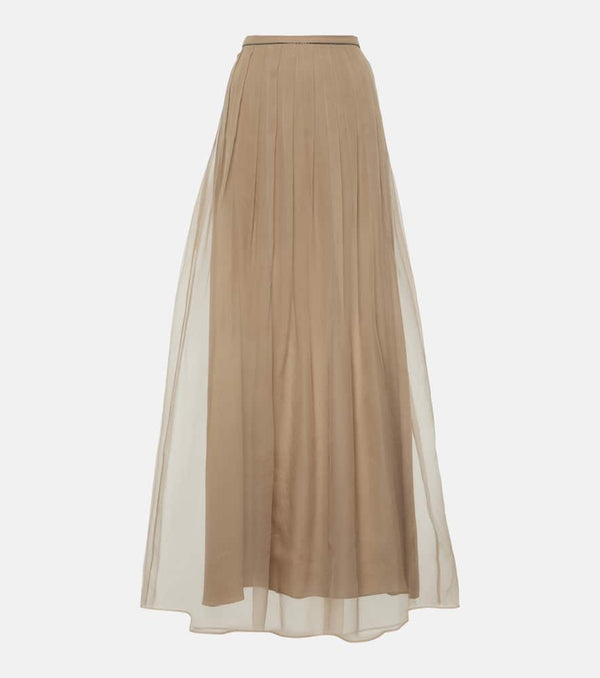 Brunello Cucinelli High-rise pleated silk maxi skirt