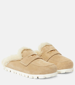 Miu Miu Shearling-lined suede slippers