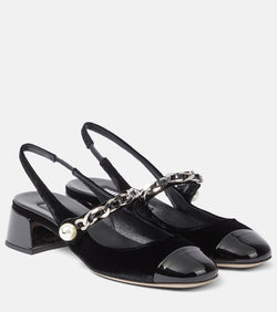 Miu Miu Chain-detail velvet slingback pumps