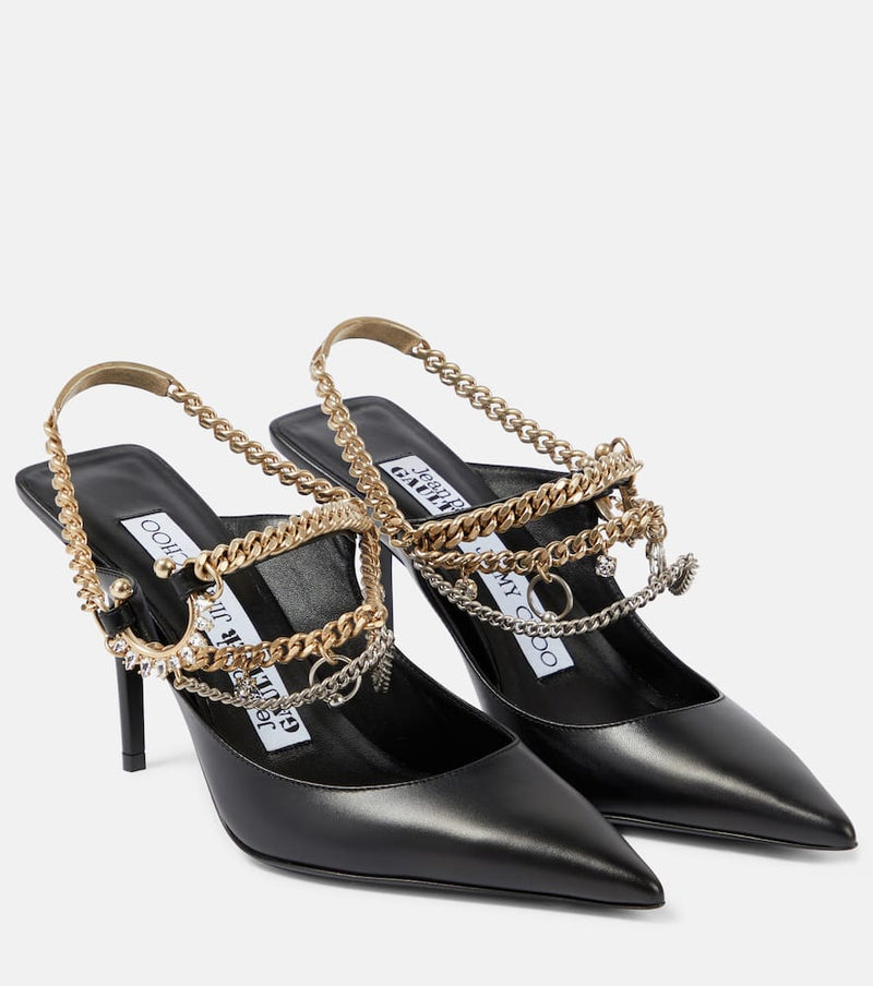 Jimmy Choo x Jean Paul Gaultier embellished leather slingback pumps