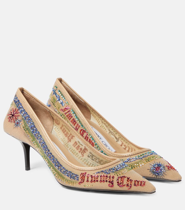 Jimmy Choo x Jean Paul Gaultier embellished mesh pumps