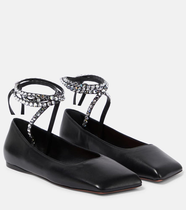 Amina Muaddi Ane embellished leather ballet flats