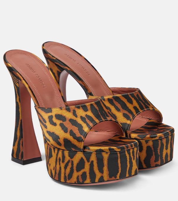 Amina Muaddi Dalida leopard-print satin platform mules