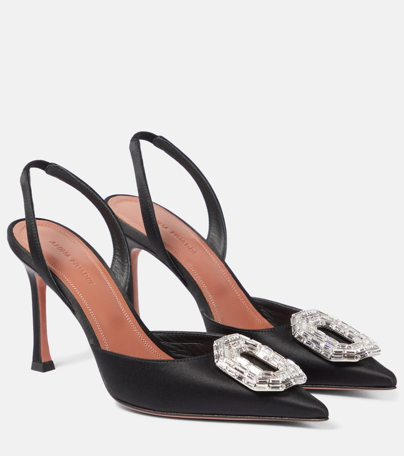 Amina Muaddi Camelia 90 satin slingback pumps