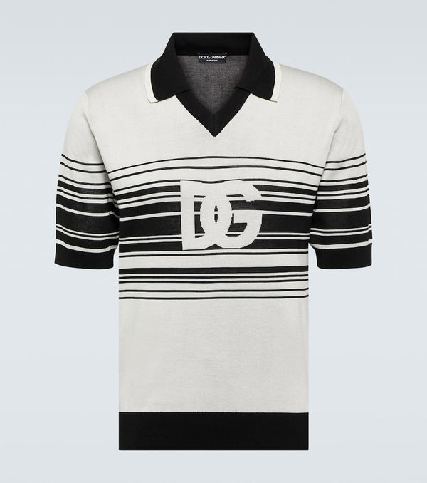 Dolce & Gabbana Logo striped silk jacquard polo shirt