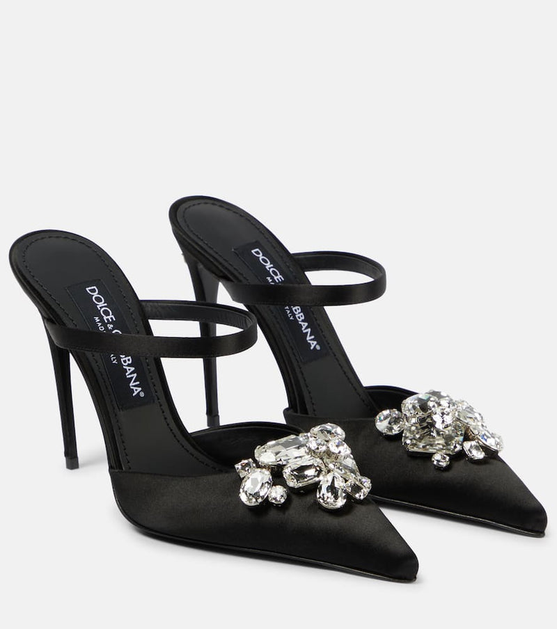 Dolce & Gabbana Crystal-embellished satin mules