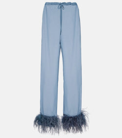 Oséree Plumage feather-trimmed wide-leg pants