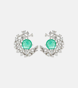 Ananya Scatter 18kt white gold earrings with diamonds and emeralds